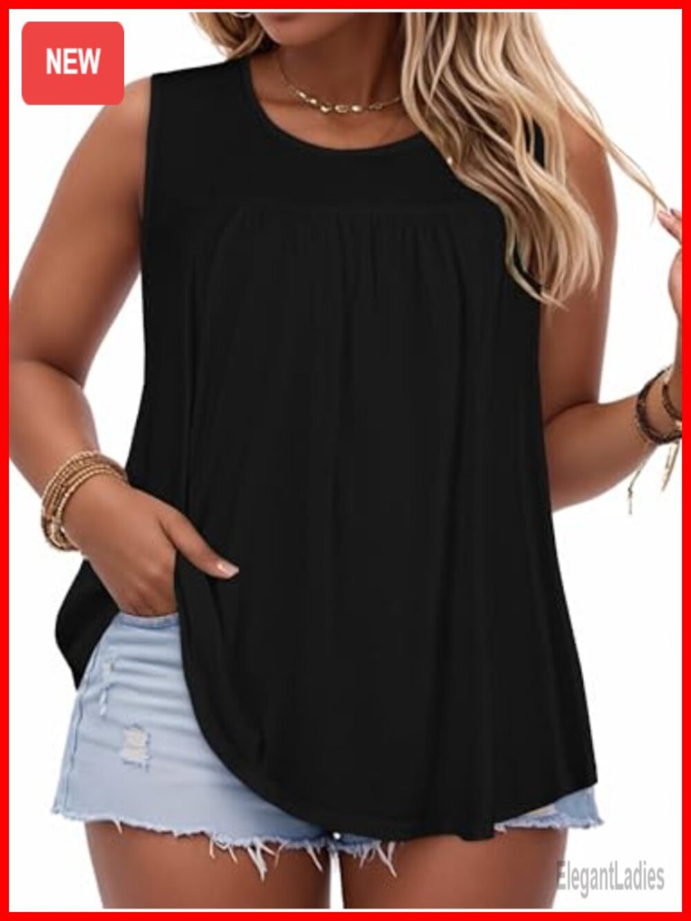 Plus Size Tank Top Cotton Polyester Loose Fit Sleeveless Crewneck Tunic Casual